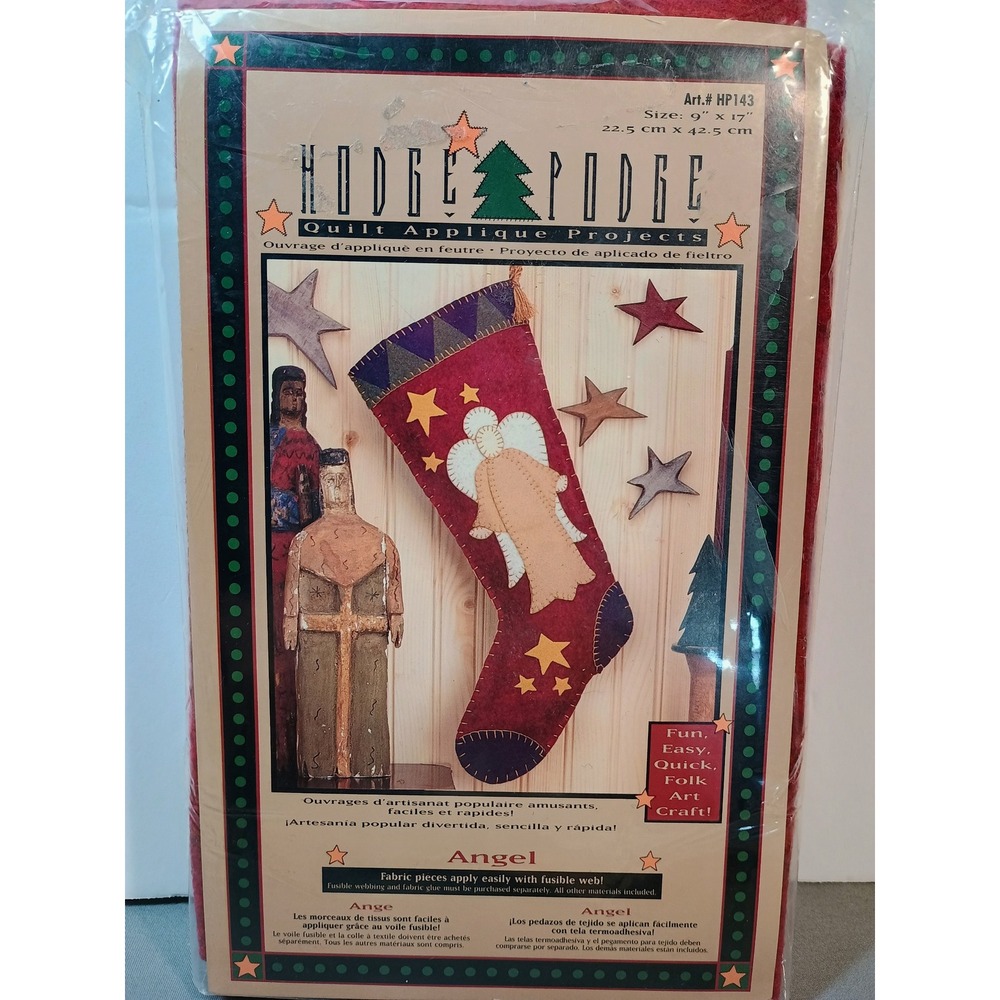Hodge‎ Podge Angel Quilt Applique Christmas Stocking Kit HP143 Folk Art DIY 9x17